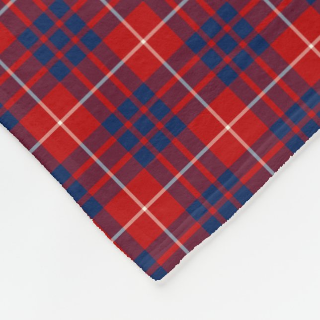 Hamilton Clan Bright Blue and Red Tartan Fleece Blanket (Corner)