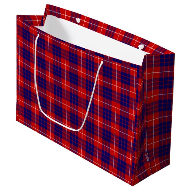 Hamilton tartan red blue purple plaid large gift bag (Front Angled)