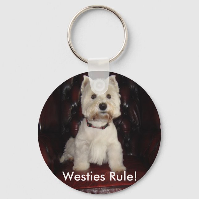 Hamish says Westies Rule keychain (Front)
