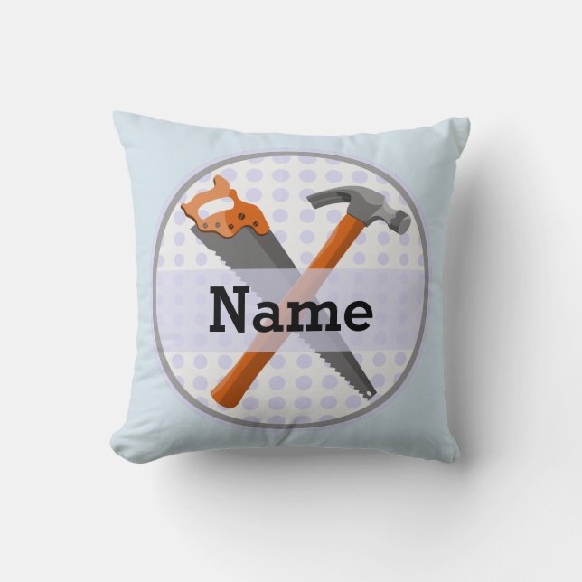 Hammer and saw design for boys throw pillow (Front)