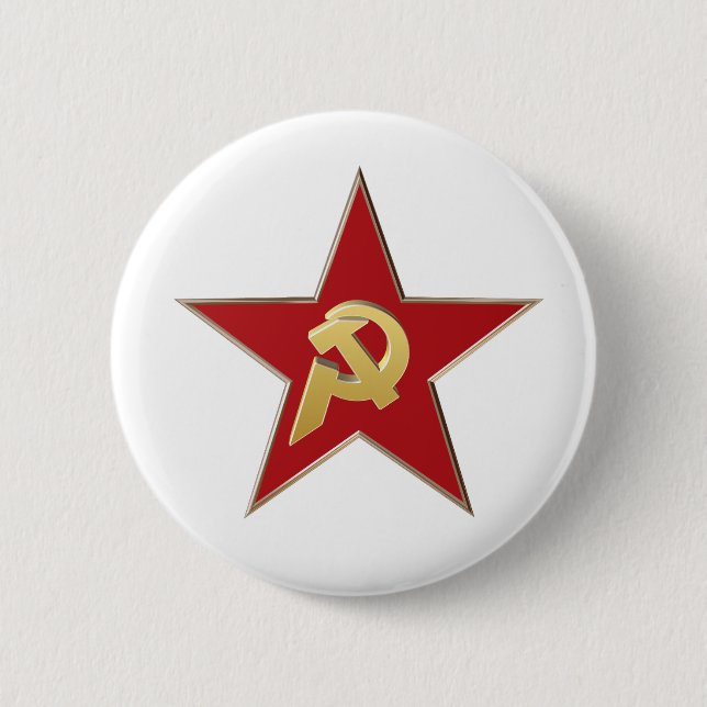 Hammer and sickle into the red star 2 inch round button (Front)