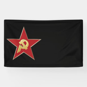 Hammer and sickle into the red star banner