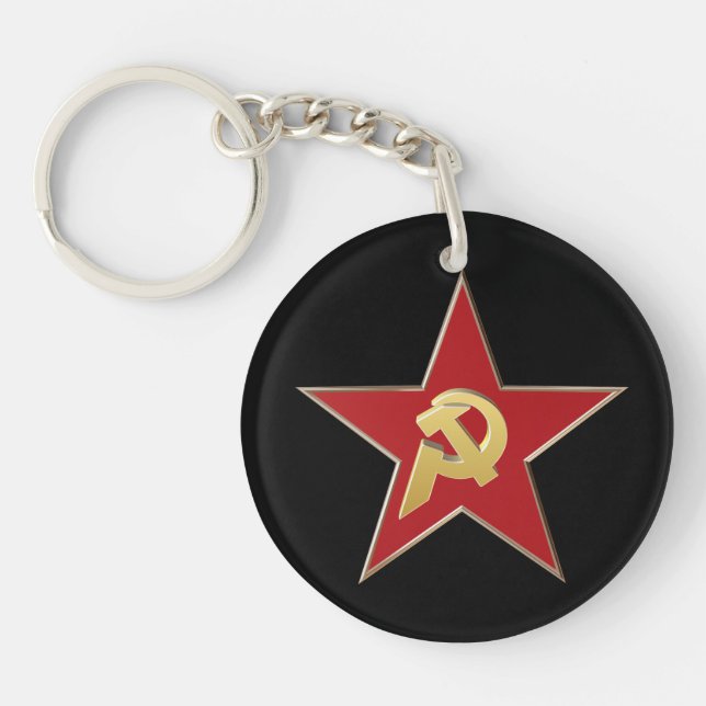 Hammer and sickle into the red star keychain (Front)