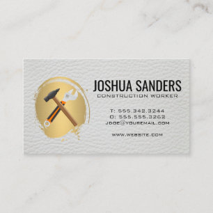 Hammer and Wrench   Gold Brushed Leather Business Card