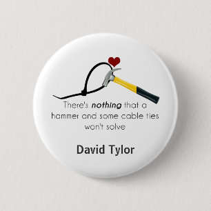 Hammer and zap-strap 2 inch round button