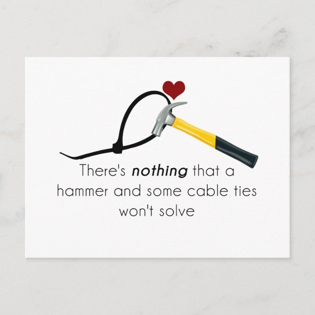 Hammer and zap-strap postcard (Front)