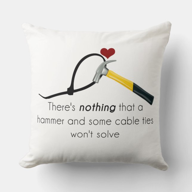 Hammer and zap-strap throw pillow (Front)
