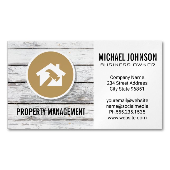 Hammer Home Logo | Wood Panels Magnetic Business Card (Front)