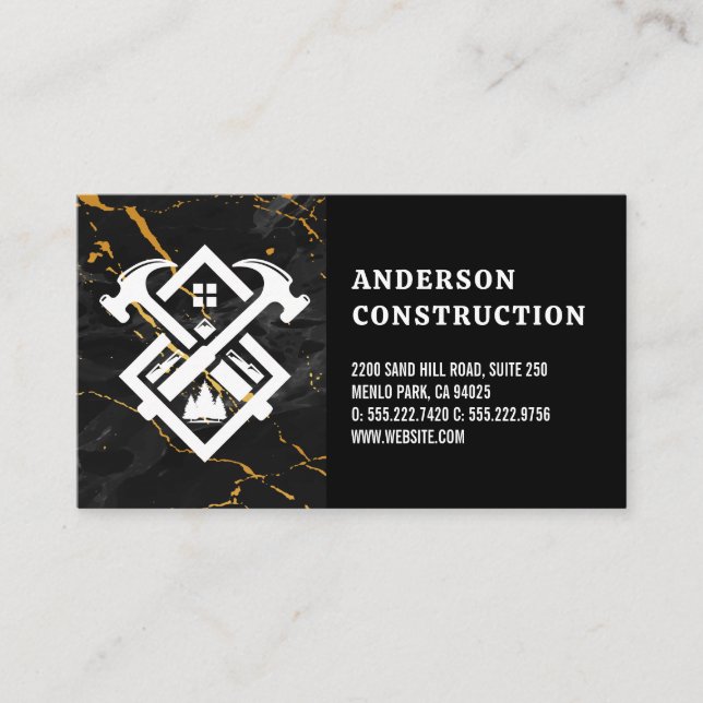 Hammer House Logo | Black Gold Marble Business Card (Front)
