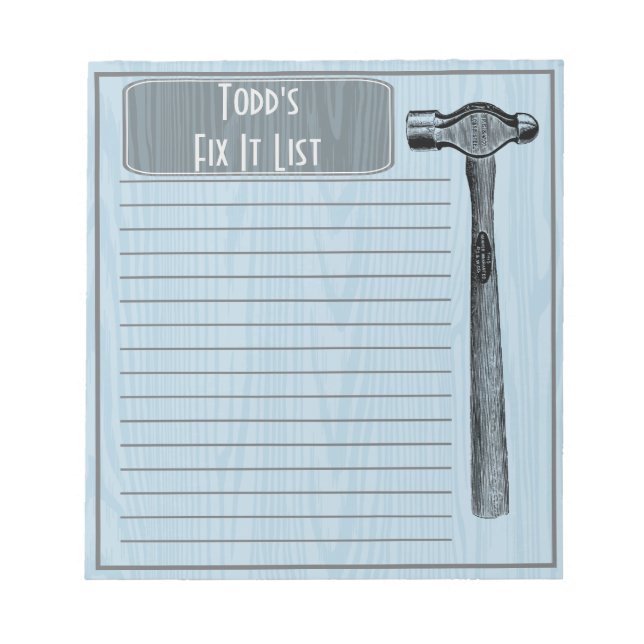 Hammer It Out Fix It Chore List Monogram Notepad (Front)