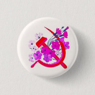 Hammer & Sickle pink w/ flowers 1 Inch Round Button