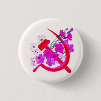 Hammer & Sickle pink w/ flowers 1 Inch Round Button