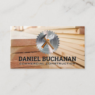 Hammer Wrench Circular Saw Wooden Boards Business Card