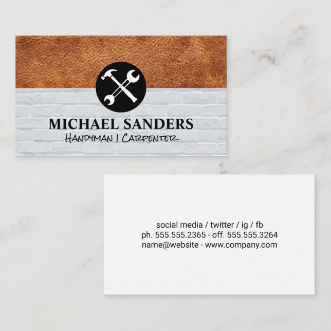 Hammer Wrench Logo | Leather Brick Wall Business Card (Front/Back)
