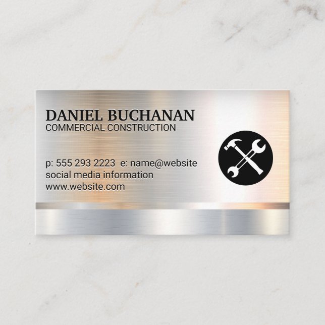 Hammer Wrench Logo | Metallic Background Business Card (Front)