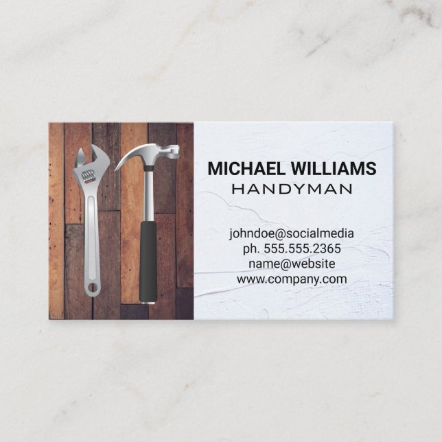 Hammer Wrench | Wooden Boards Business Card (Front)