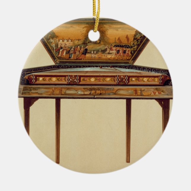 Hammered dulcimer in a painted soundbox, 18th cent ceramic ornament (Front)