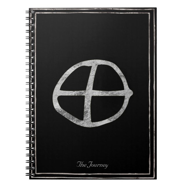 Hammered silver stylized planet Earth symbol  Notebook (Front)