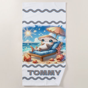 Hammerhead Haven: A Beachside Escape Personalized Beach Towel