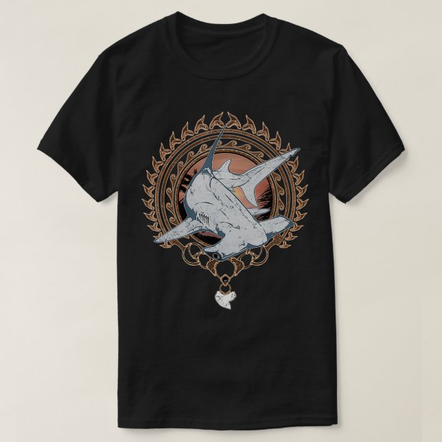 Hammerhead Polynesian Tribal  T-Shirt (Design Front)