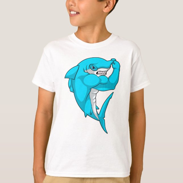 Hammerhead shark as Bodybuilder at Bodybuilding T-Shirt (Front)