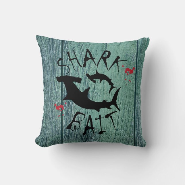 Hammerhead Shark Attack Fun Surf Shack Blue Throw Pillow (Front)