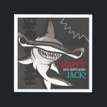 Hammerhead Shark Birthday Party Paper Napkins<br><div class="desc">Add a "bite" of fun to your party these cool (yet scary!) hammerhead shark paper napkins. The black, gray and teal colouring gives the print a fun and fresh underwater feel. But beware of that pop of red added in for extra scare! Customize the name and age. Matching items can...</div>