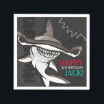 Hammerhead Shark Birthday Party Paper Napkins<br><div class="desc">Add a "bite" of fun to your party these cool (yet scary!) hammerhead shark paper napkins. The black, gray and teal colouring gives the print a fun and fresh underwater feel. But beware of that pop of red added in for extra scare! Customize the name and age. Matching items can...</div>
