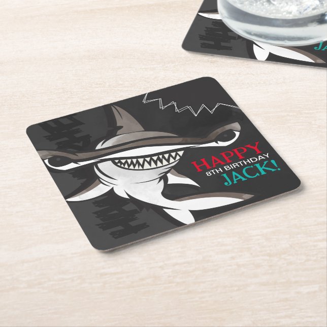 Hammerhead Shark Birthday Party  Square Paper Coaster (Angled)
