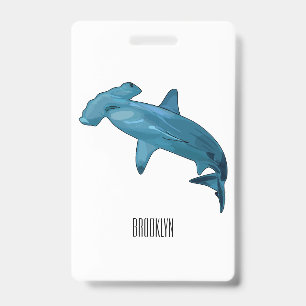 Hammerhead shark cartoon illustration badge
