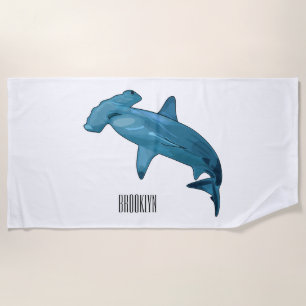 Hammerhead shark cartoon illustration beach towel
