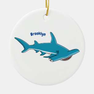 Hammerhead shark cartoon illustration  ceramic ornament