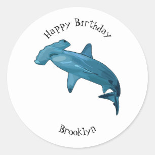 Hammerhead shark cartoon illustration classic round sticker