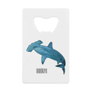 Hammerhead shark cartoon illustration credit card bottle opener