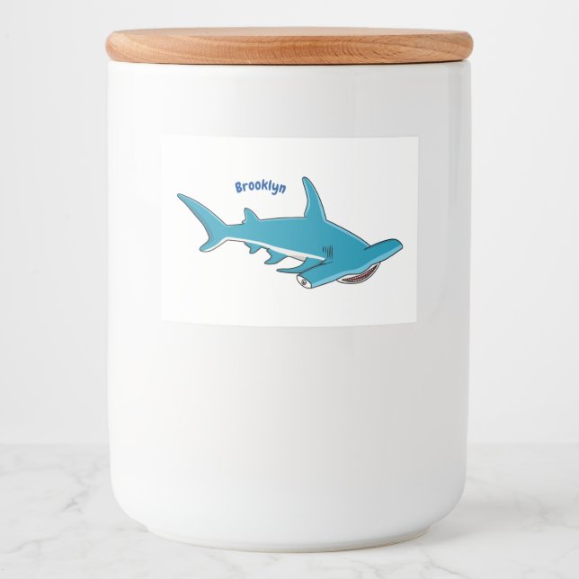 Hammerhead shark cartoon illustration food label (Front)