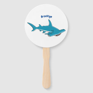 Hammerhead shark cartoon illustration hand fan