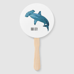 Hammerhead shark cartoon illustration hand fan