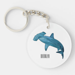 Hammerhead shark cartoon illustration keychain