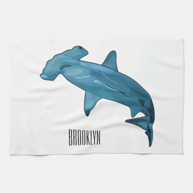 Hammerhead shark cartoon illustration kitchen towel (Horizontal)