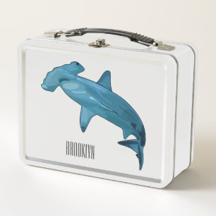 Hammerhead shark cartoon illustration metal lunch box