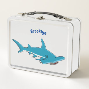 Hammerhead shark cartoon illustration metal lunch box
