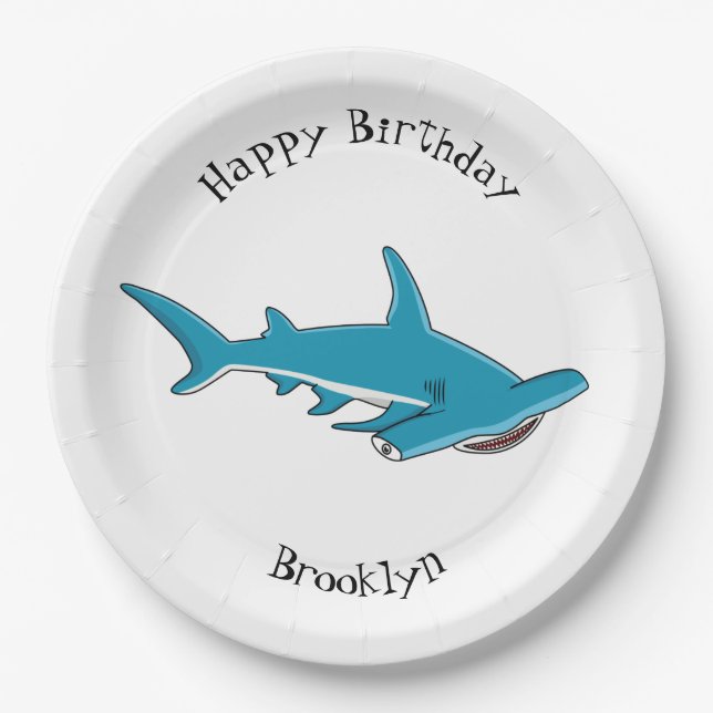 Hammerhead shark cartoon illustration  paper plate (Front)