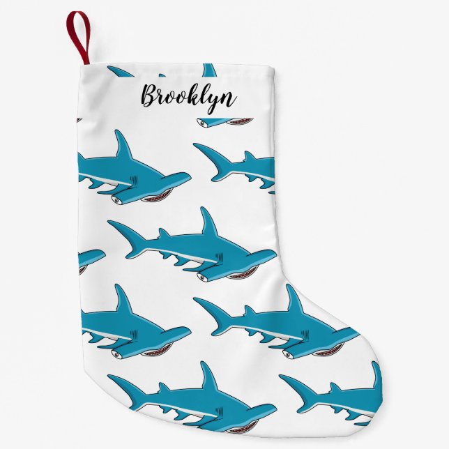 Hammerhead shark cartoon illustration  small christmas stocking (Front)