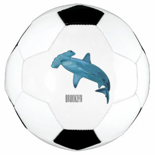 Hammerhead shark cartoon illustration soccer ball