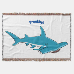 Hammerhead shark cartoon illustration throw blanket