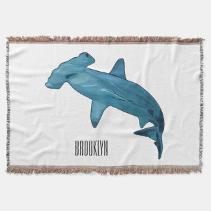 Hammerhead shark cartoon illustration throw blanket