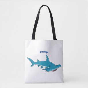 Hammerhead shark cartoon illustration  tote bag