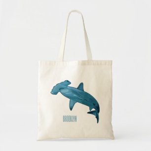 Hammerhead shark cartoon illustration tote bag