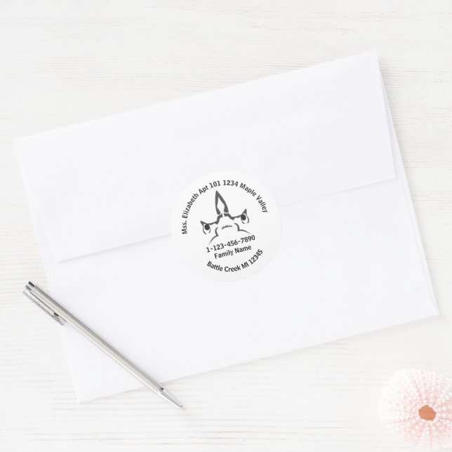 Hammerhead Shark Family Home Address Classic Round Sticker (Envelope)