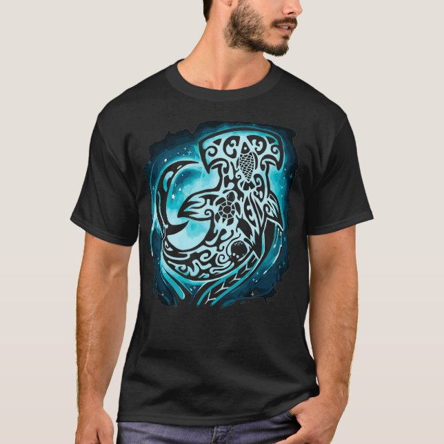 Hammerhead Shark Hawaiian Polynesian Maori  T-Shirt (Front)